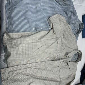 Men's Checkered Button-Down Shirts - Blue and Tan